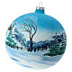 Boule de Noël bleu ciel paysage enneigé avec sapin verre soufflé 150 mm s5