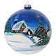 Boule de Noël bleu ciel paysage enneigé avec sapin verre soufflé 150 mm s1