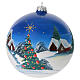 Boule de Noël bleu ciel paysage enneigé avec sapin verre soufflé 150 mm s3