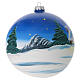 Boule de Noël bleu ciel paysage enneigé avec sapin verre soufflé 150 mm s4