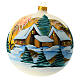 Christmas ball with moutain cabin at dawn, white blown glass, 150 mm s1