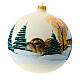 Christmas ball with moutain cabin at dawn, white blown glass, 150 mm s3