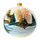 Christmas ball with moutain cabin at dawn, white blown glass, 150 mm s4