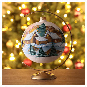 Boule de Noël blanche avec paysage enneigé verre soufflé 150 mm