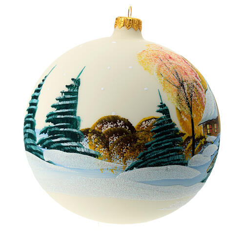 Boule de Noël blanche avec paysage enneigé verre soufflé 150 mm 3