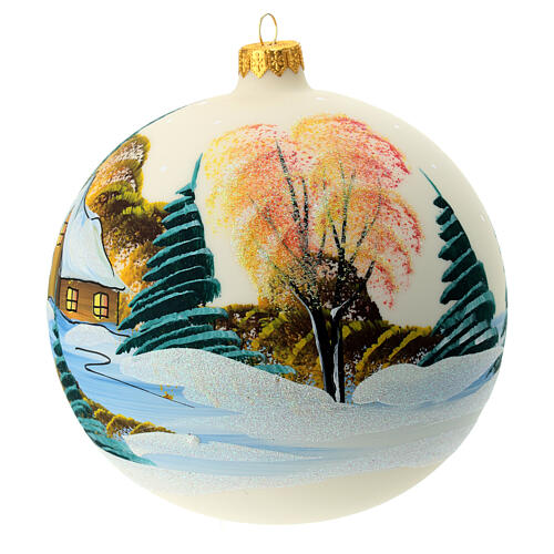 Boule de Noël blanche avec paysage enneigé verre soufflé 150 mm 4