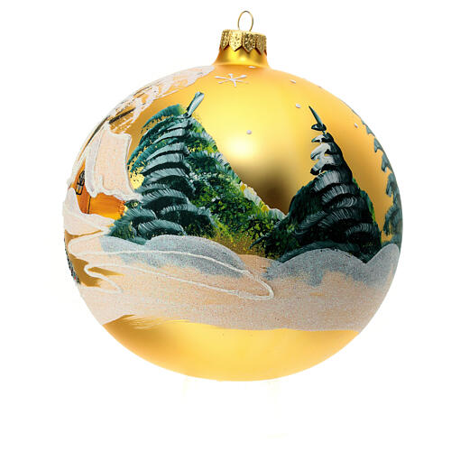 Christmas ball with moutain cabin and snowy landscape, golden blown glass, 150 mm 4