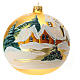 Christmas ball with moutain cabin and snowy landscape, golden blown glass, 150 mm s1