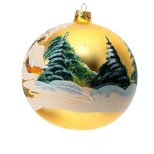 Gold Christmas ball snowy landscape 150mm blown glass 4