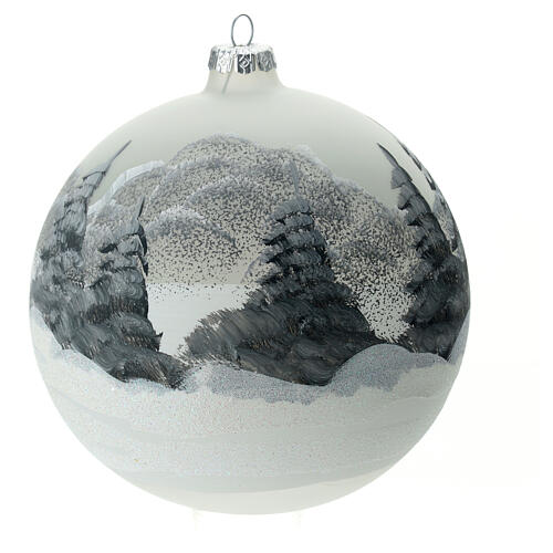 Christmas ball with snowy village and Santa Claus, white blown glass, 150 mm 5