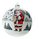 Christmas ball with snowy village and Santa Claus, white blown glass, 150 mm s1