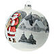 Christmas ball with snowy village and Santa Claus, white blown glass, 150 mm s3