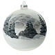 Christmas ball with snowy village and Santa Claus, white blown glass, 150 mm s5
