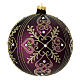 Christmas ball in blown glass, purple and gold, 150mm stones s1