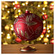 Christmas ball with golden leaf pattern, red blown glass, 150 mm s2