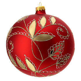 Bola árvore de Natal vidro soprado vermelho motivos florais dourados 150 mm