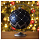 Christmas ball with glittery silver line pattern and white beads, dark blue blown glass, 150 mm s2