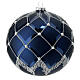 Christmas ball with glittery silver line pattern and white beads, dark blue blown glass, 150 mm s3
