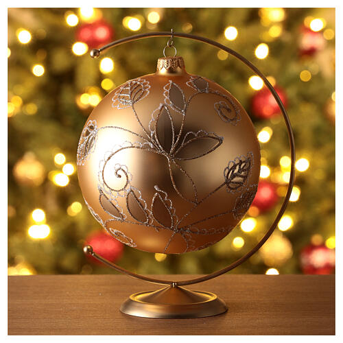 Palla addobbo albero oro foglie vetro soffiato 150mm 2