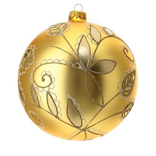 Palla addobbo albero oro foglie vetro soffiato 150mm 3
