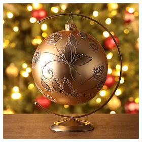 Blown glass gold tree ball with leaves 150mm