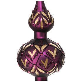 Christmas tree topper of blown glass, gold and purple with beads, 35 cm