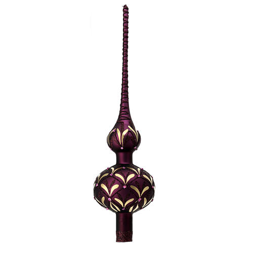 Christmas tree topper of blown glass, gold and purple with beads, 35 cm 2