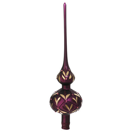 Puntale albero di Natale viola oro pietrine vetro 35cm 1