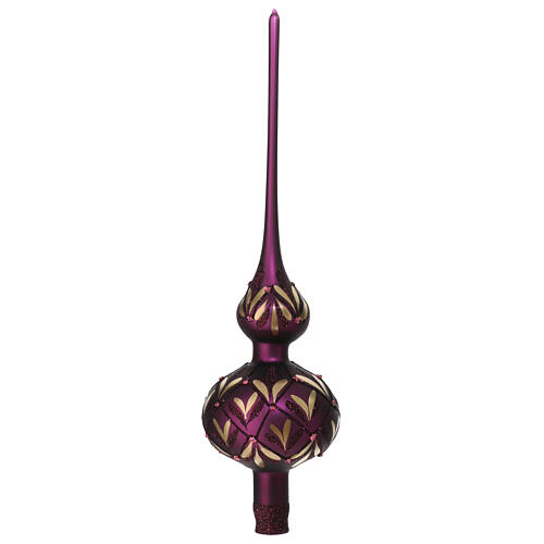 Puntale albero di Natale viola oro pietrine vetro 35cm 3