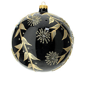 Bola vidro soprado árvore de Natal azul polido decoração dourada 150 mm