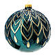 Christmas ball of glossy blue blown glass, golden drop pattern 150 mm s1