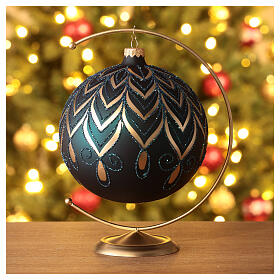 Christmas ball of matte green blown glass, golden drop pattern 150 mm