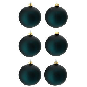 Set aus 6 Weihnachtskugeln, mundgeblasenes Glas, mattgrün – Ø 80 mm