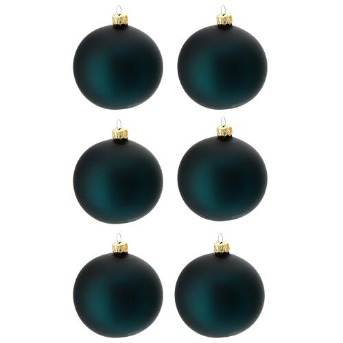 Set of 6 Christmas balls, matte green blown glass, 80 mm 1