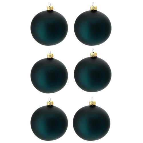 Set of 6 matte green blown glass balls 80mm 1