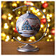 Blue Christmas ball with snowy winter house 100mm blown glass s2