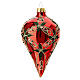 Pointed Christmas ball of glossy red blown glass, green and gold floral pattern, 80 mm s1
