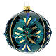 Christmas ball of glossy green blown glass, glittery and golden flowers, 100 mm s1