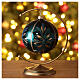 Christmas ball of glossy green blown glass, glittery and golden flowers, 100 mm s2