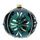 Boule de Noël bleu paon motif floral verre soufflé 100 mm s1