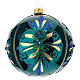 Boule de Noël bleu paon motif floral verre soufflé 100 mm s4
