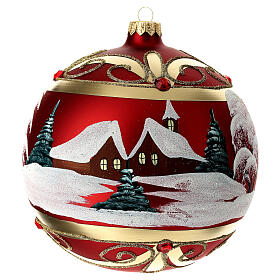 Boule de Noël rouge mat verre soufflé paysage 150 mm