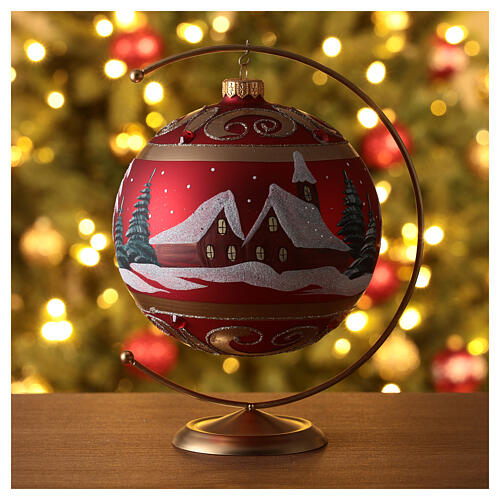 Boule de Noël rouge mat verre soufflé paysage 150 mm 2