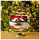 Red Christmas ball in blown glass with snow stones 150mm s2