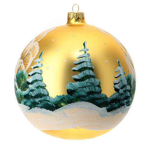 Christmas ball of golden blown glass, snowy hamlet, 150 mm 5