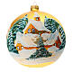 Christmas ball of golden blown glass, snowy hamlet, 150 mm s1