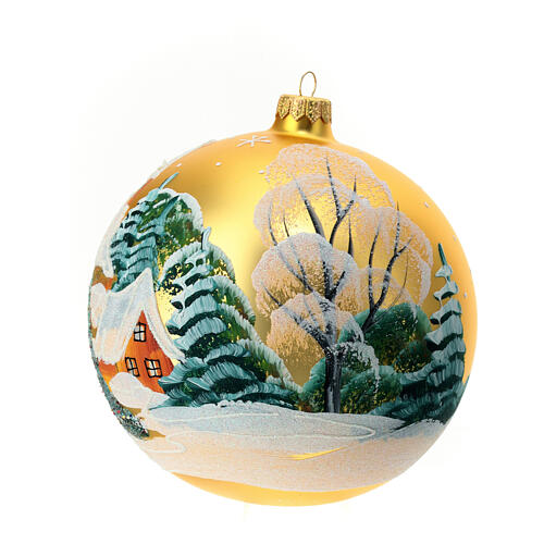 Gold Christmas tree ball gold snowy landscape glass 150mm 4
