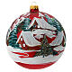 Christmas ball of matte red blown glass, snowy hamlet, 150 mm s1