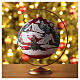 Christmas ball of matte red blown glass, snowy hamlet, 150 mm s2