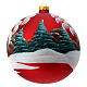 Christmas ball of matte red blown glass, snowy hamlet, 150 mm s5